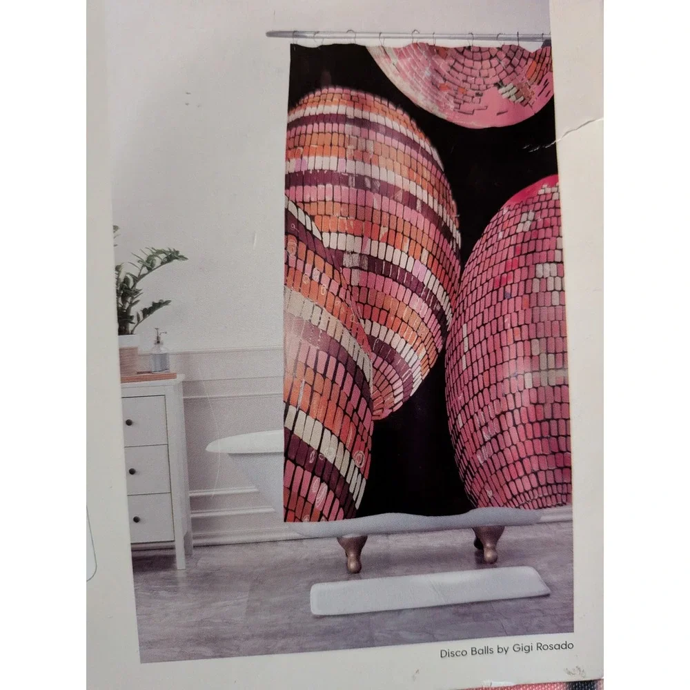 Deny Designs Disco Balls by Gigi Rosado Pink Orange Shower Curtain Art Decor
